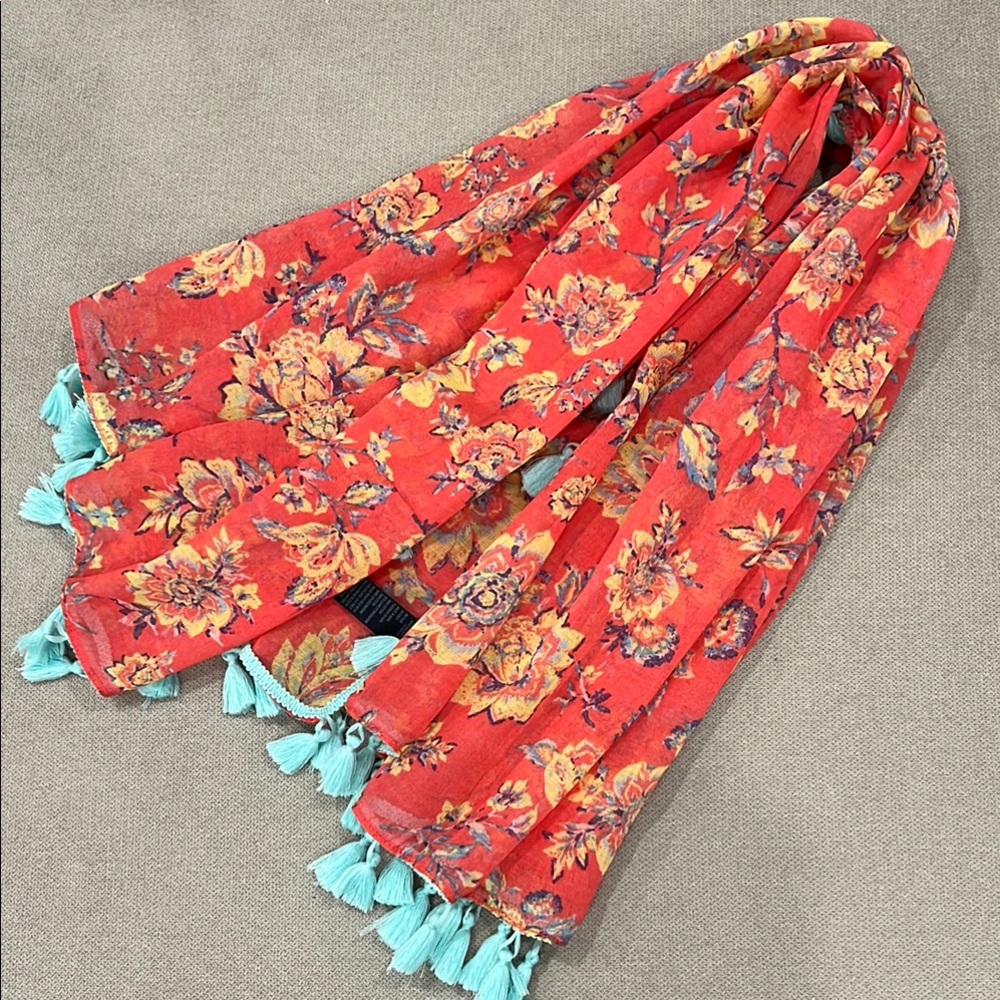 American Eagle Outfitters Red and Yellow Scarf Wrap
